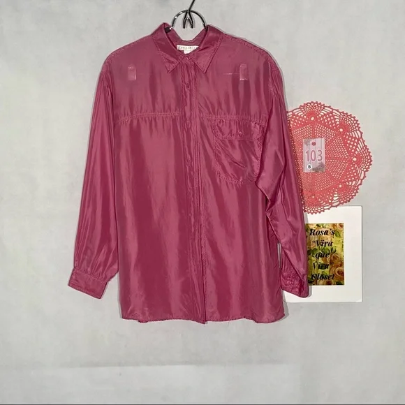 The Limited 100% Silk Pink Button Down Long Sleeve Blouse Medium - Picture 2 of 11